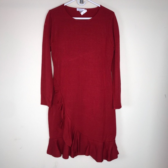 calvin klein red sweater dress